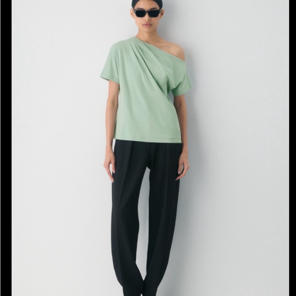 Babaton Asymmetric One-Shoulder Top in Sage Green